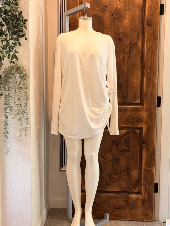Shambhala Tops - Shambhala White Bamboo‑Blend Ruched Long Sleeve Top – Size XL